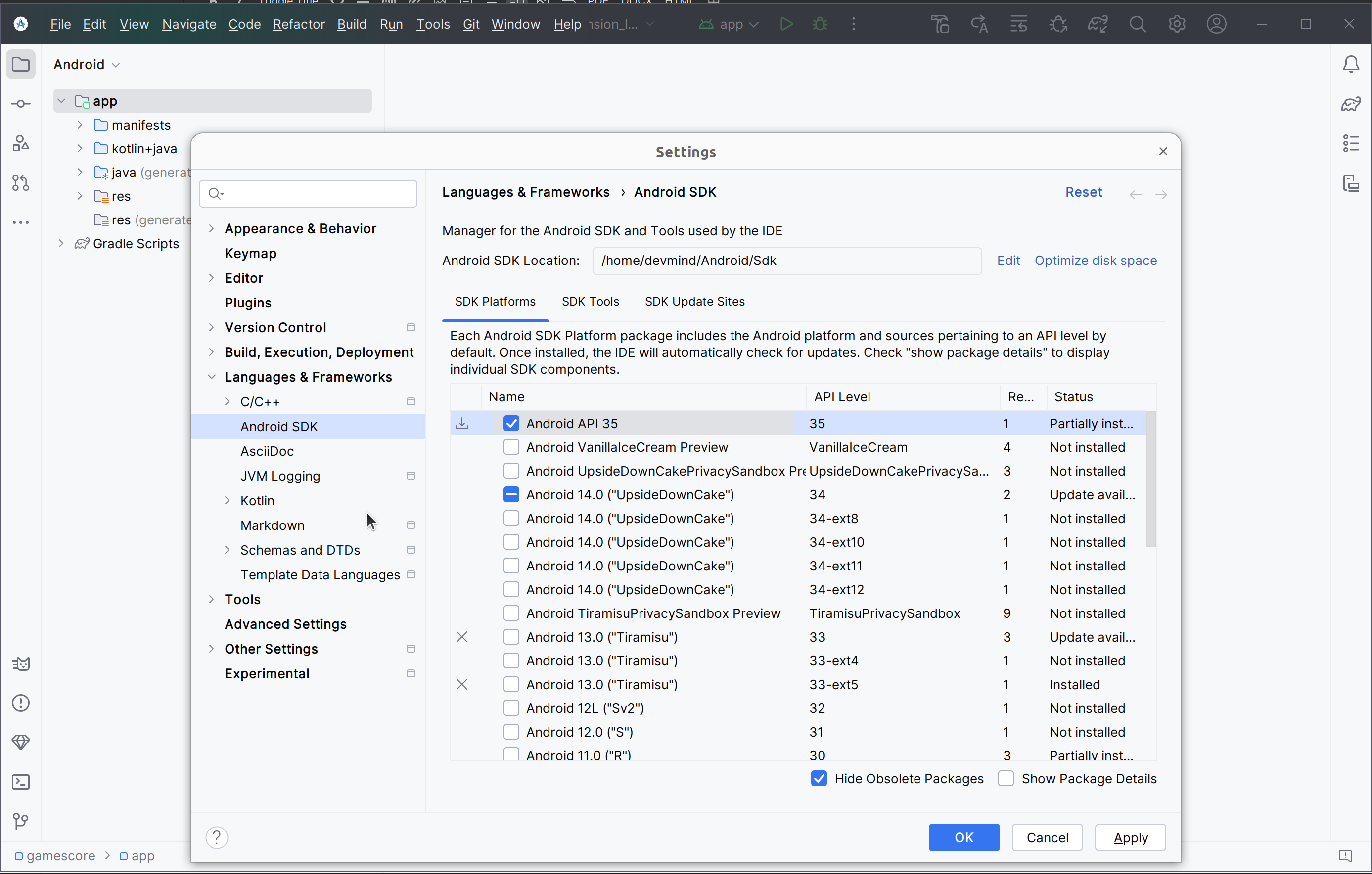 Choose SDK versions