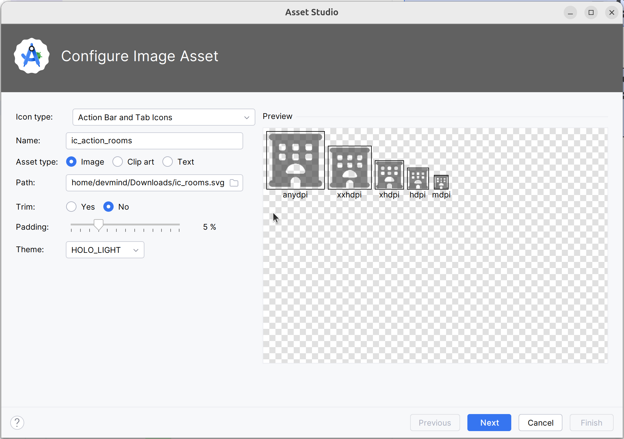 Configure image asset